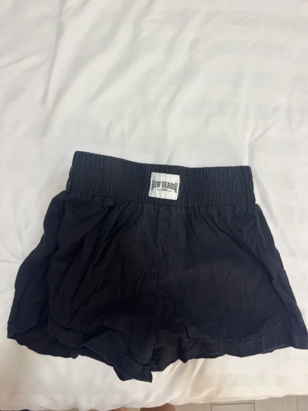 Black Elastic Waist Shorts with Visible Label